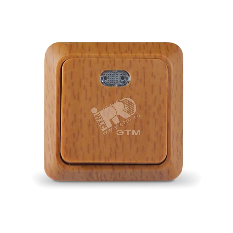 Изображение товара Выключатель одноклавишный с подсветкой Олимп, открытая установка, IP20, 220В, дерево
