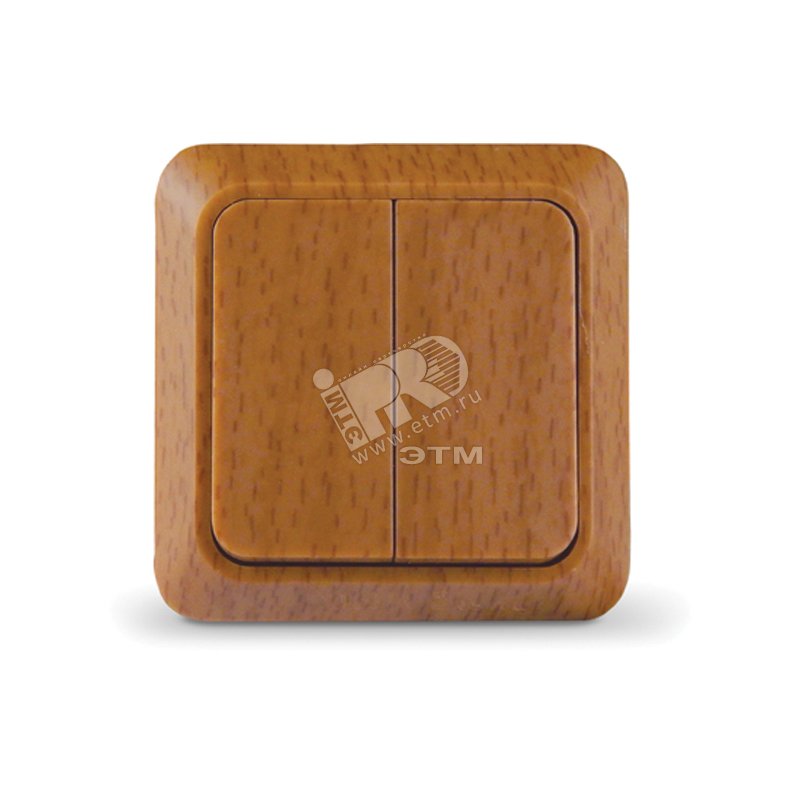 Изображение товара Двухклавишный выключатель Олимп бук IP20 для влажных помещений