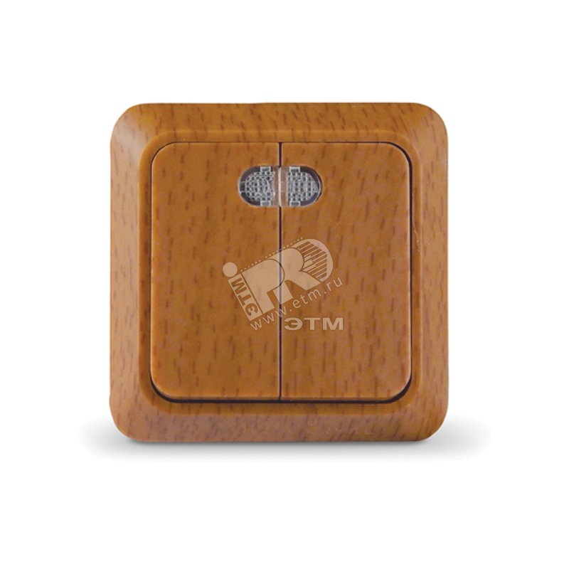 Изображение товара Выключатель Олимп двухклавишный с подсветкой бук, открытая установка