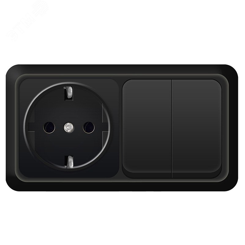 Изображение товара Блок UNIVersal серия Олимп выключатель двухклавишный и розетка 16А 220В черный