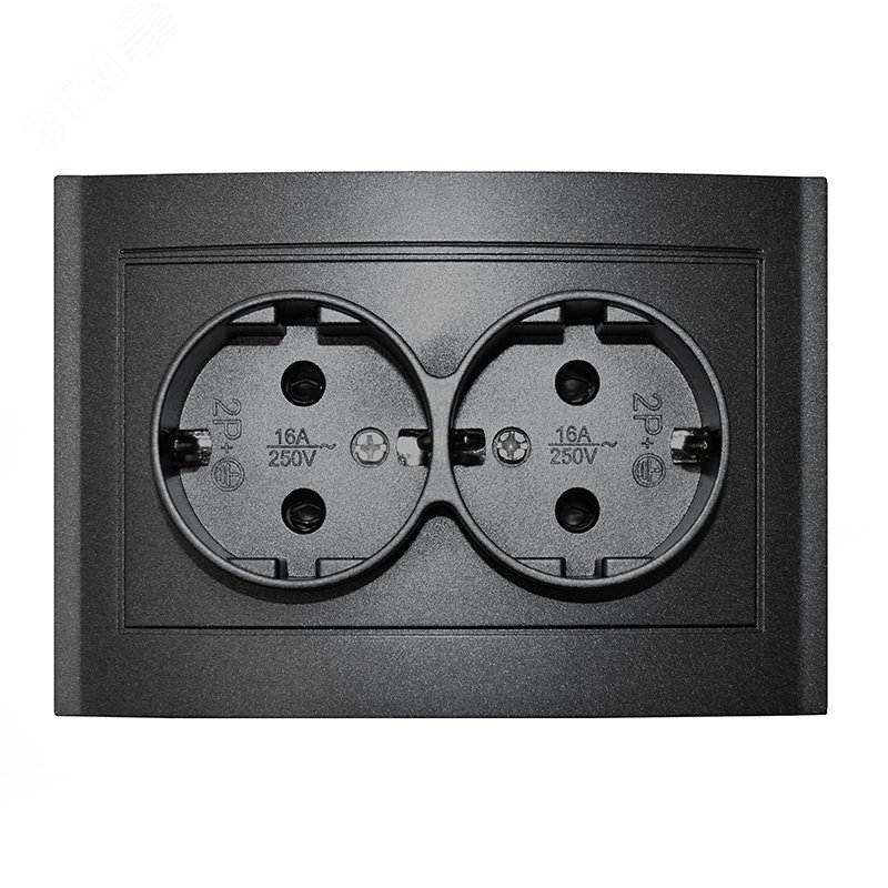 Изображение товара Двухместная розетка серия Бриллиант с заземлением, скрытая установка, 16А 220В графит