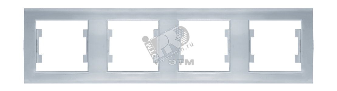 Изображение товара Рамка 4 поста Бриллиант горизонтальная серебро - современный дизайн для электромонтажа