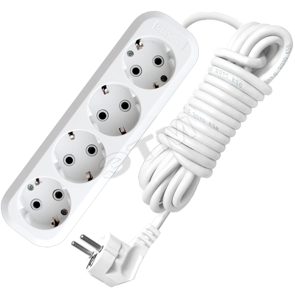 Изображение товара Удлинитель бытовой 4 поста 7 м с заземлением IP20 белый для дома и офиса