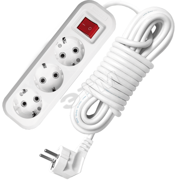 Изображение товара Бытовой удлинитель 3 гнезда 7 м заземление выключатель белый
