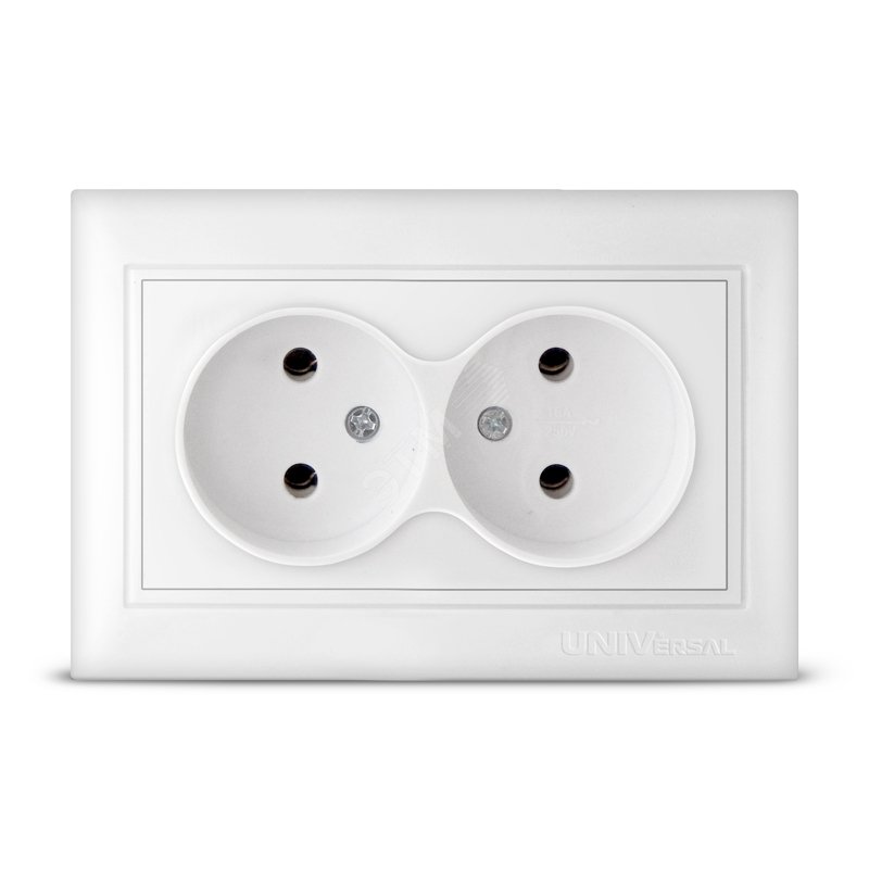 Изображение товара Розетка силовая без заземления белая серия Севиль, 2 поста, IP20