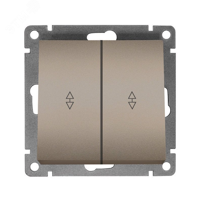 Изображение товара Выключатель проходной двухклавишный серия Афина, шампань, 220 В, 10 А, евро слот