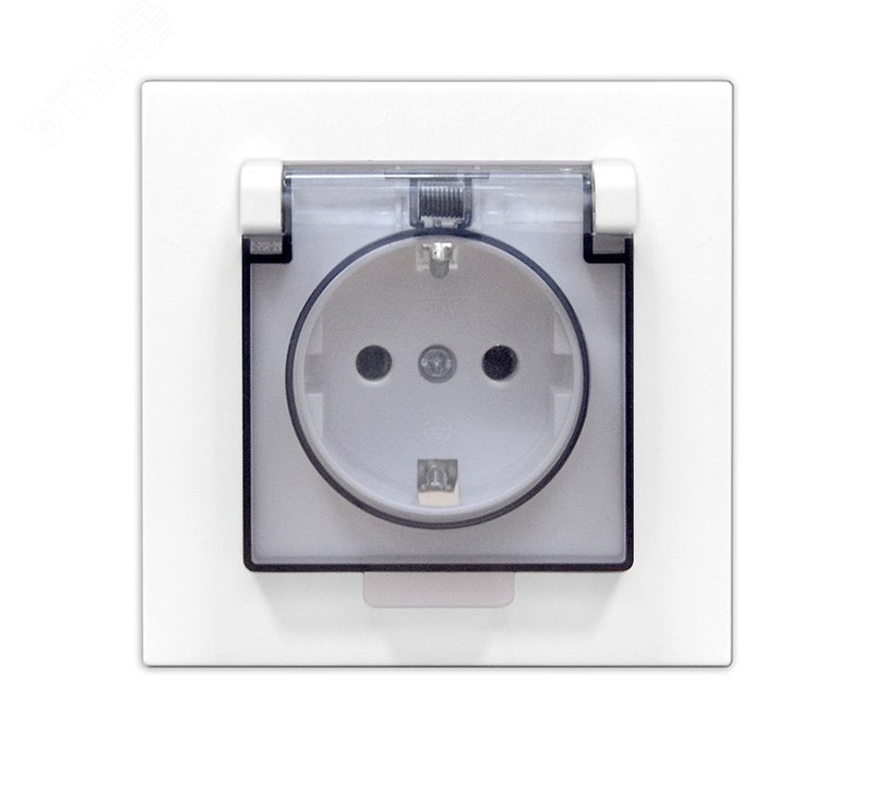 Изображение товара Розетка одноместная с прозрачной крышкой UNIVersalсерия Афинас/з, с/у, 16А, 220В, белая (еврослот), механизм (шт)