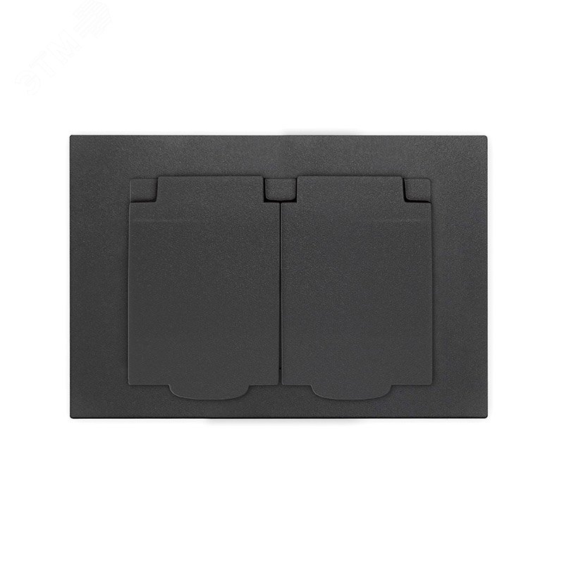 Изображение товара Розетка двухместная с крышкой UNIVersal серия Афина с/з, с/у, 16А, 220В, графит (еврослот), механизм (шт)