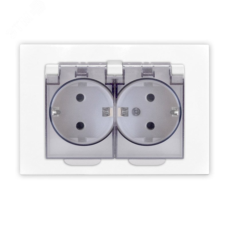 Изображение товара Розетка двухместная серия Афина с прозрачной крышкой 220В 16А белая UNIVersal