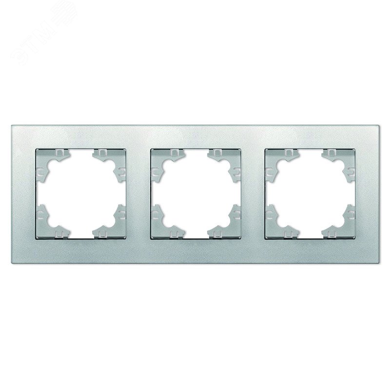 Изображение товара Трехместная горизонтальная рамка Афина серебро еврослот для электропроводки