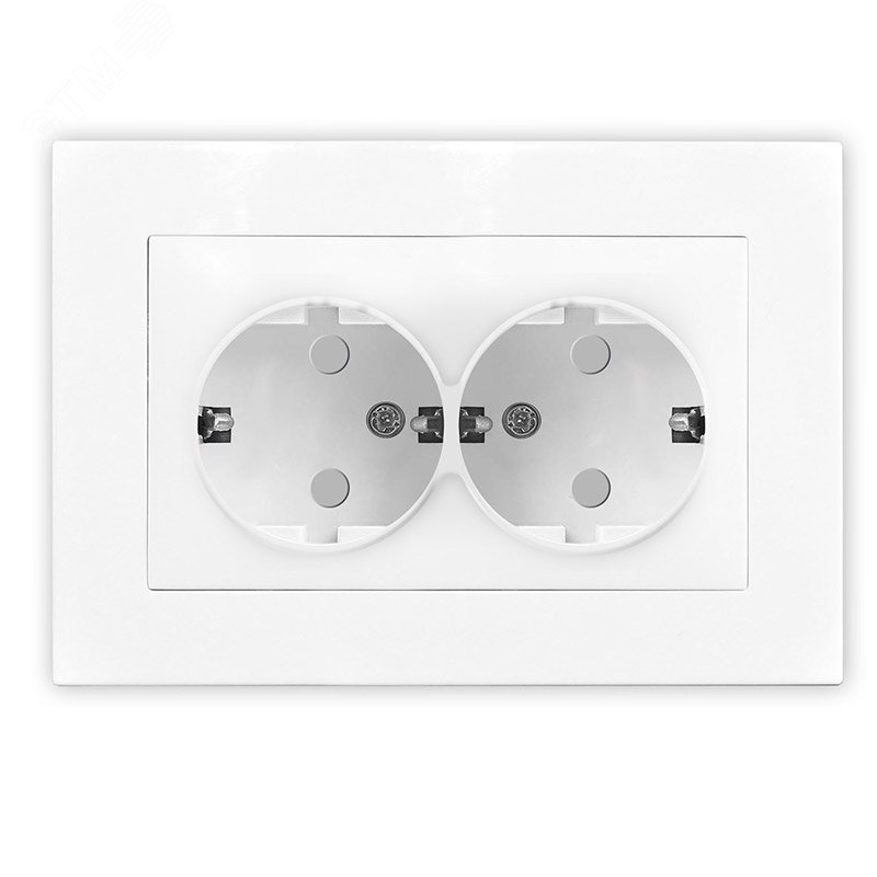 Изображение товара Розетка двухместная UNIVersal серия Афина с/з, 220В, 16А, белая, еврослот