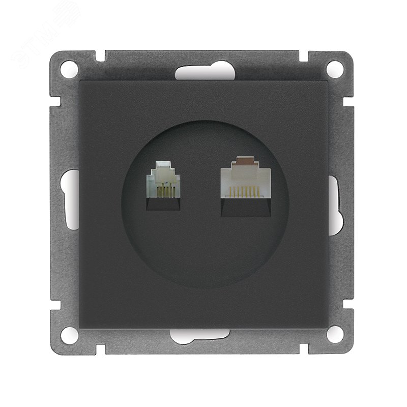 Изображение товара Розетка компьютерная+телефонная UNIVersal серия Афина, с/у, 1А, RJ45, RJ12, графит (еврослот), механизм (шт)