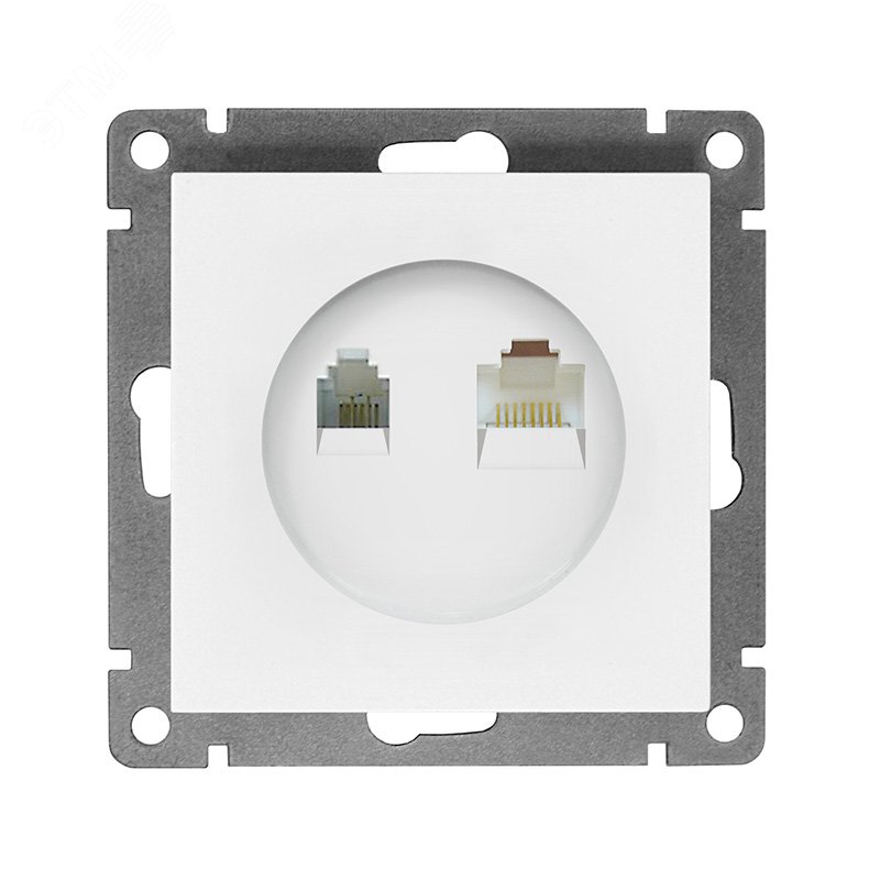 Изображение товара Розетка компьютерная+телефонная UNIVersal серия Афина, с/у, 1А, RJ45, RJ12, белая (еврослот), механизм (шт)