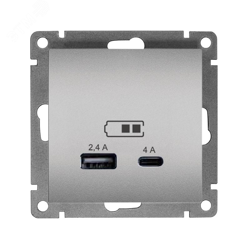 Розетка USB Афина A+С 2.4/4А, механизм  с/у, серебро (еврослот) А0059-S UNIVersal