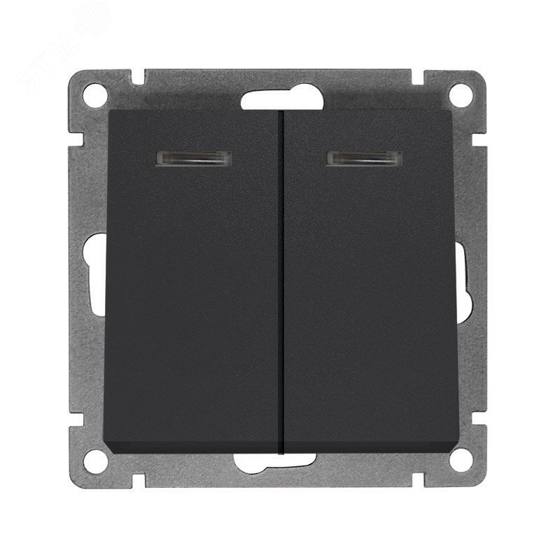 Изображение товара Выключатель двухклавишный с подсветкой серия Афина 220В графит UNIVersal