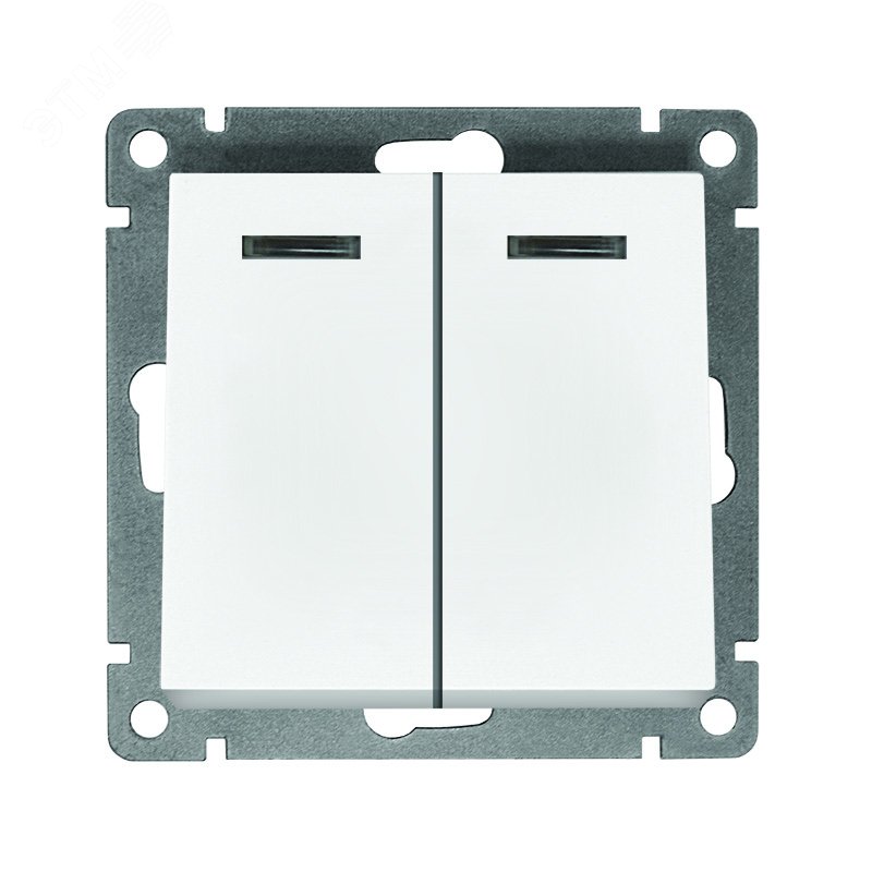 Изображение товара Двухклавишный выключатель с подсветкой UNIVersal серия Афина 220В белый