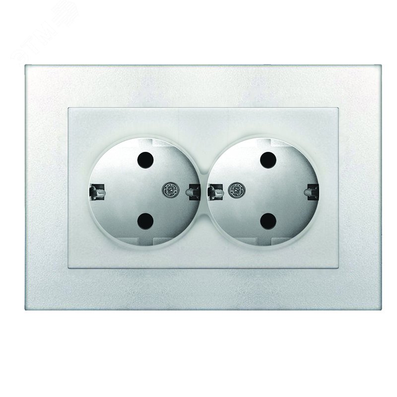 Изображение товара Двухместная розетка серии Афина UNIVersal с заземлением, 220В, серебро, IP20