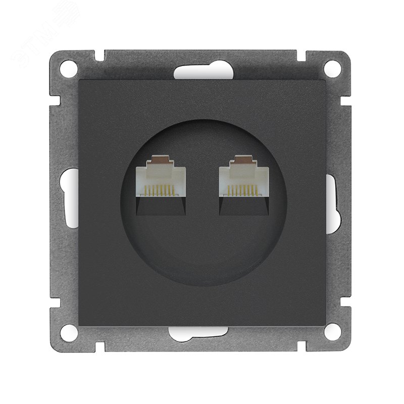 Изображение товара Розетка компьютерная двухместная UNIVersal серия Афина с/у, 1А, RJ45, графит (еврослот), механизм (шт)