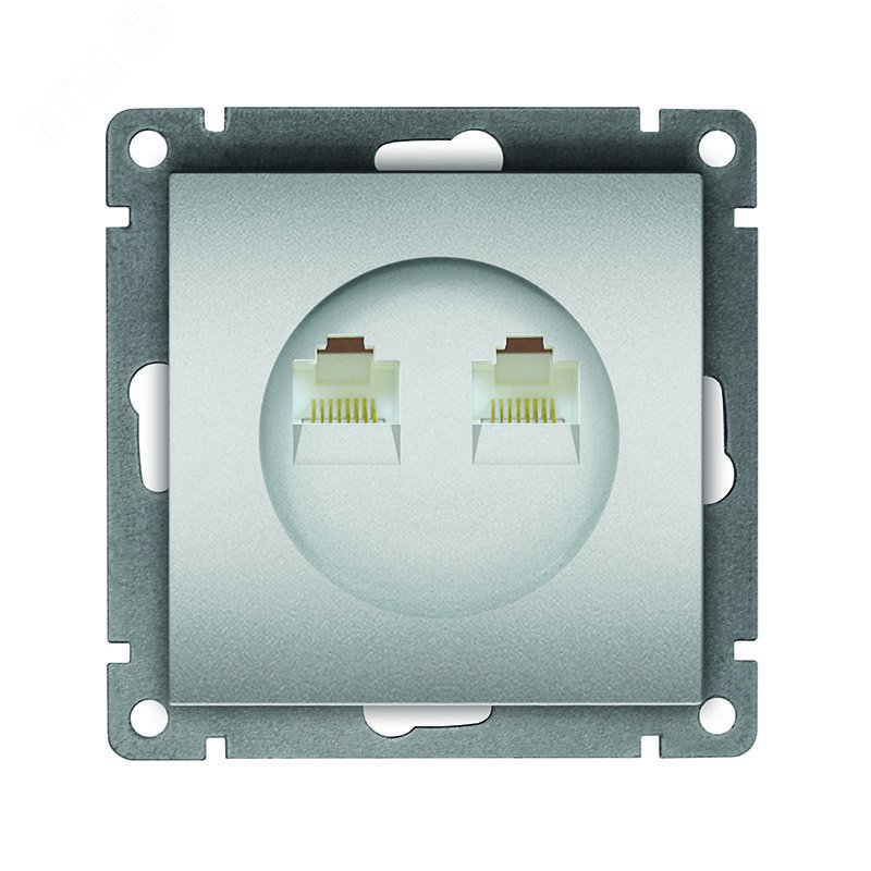 Изображение товара Розетка компьютерная двухместная UNIVersal серия Афина с/у, 1А, RJ45, серебро (еврослот), механизм (шт)