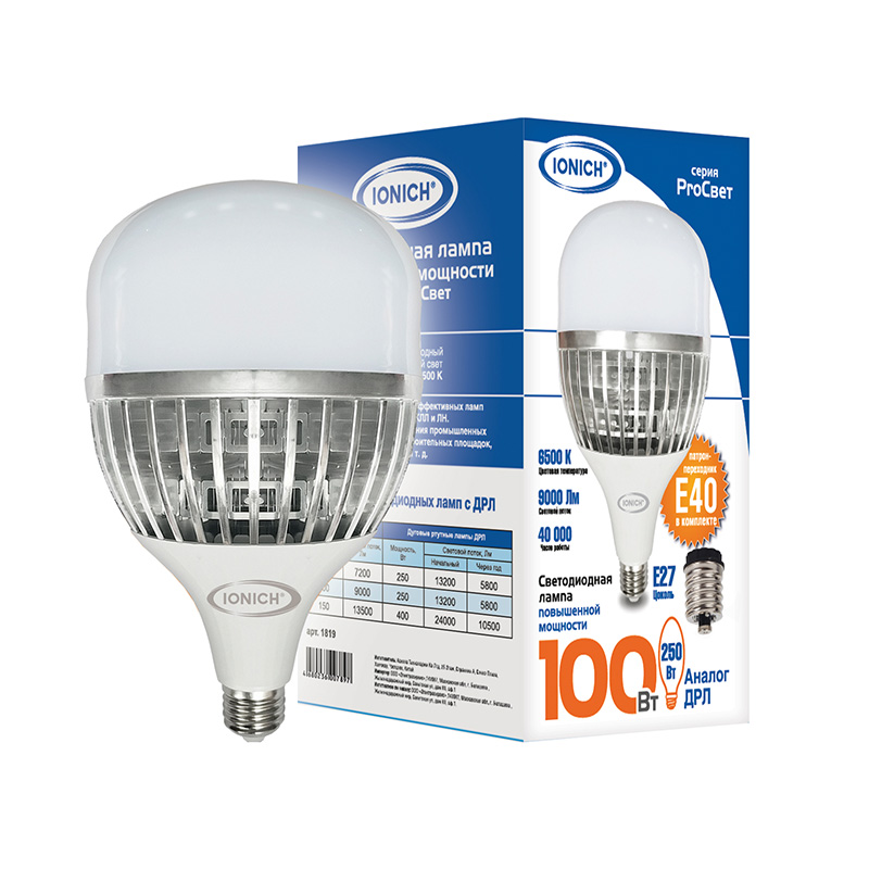 Лампа светодиодная LED 100Вт 6500К, E27/Е40, 9000Лм, T158 IONICH