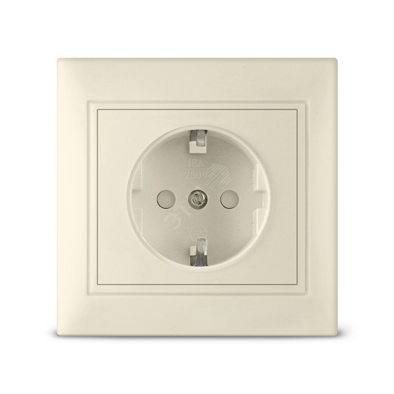Изображение товара Розетка с заземлением серии Севиль с защитной шторкой слоновая кость 1 пост