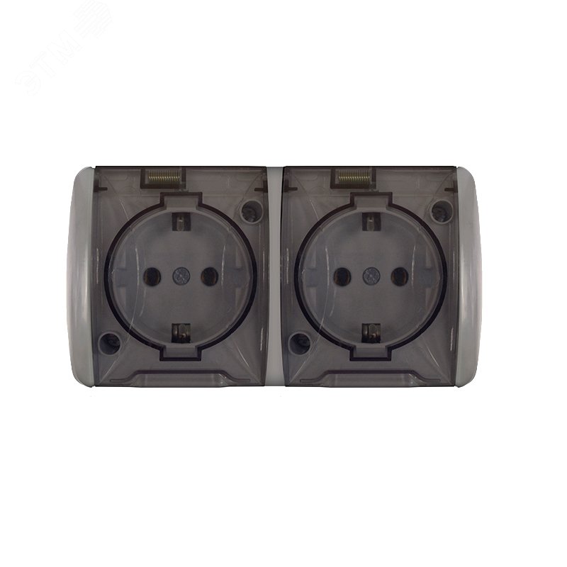 Изображение товара Розетка двухместная серия Клио IP54, прозрачная крышка, серый цвет