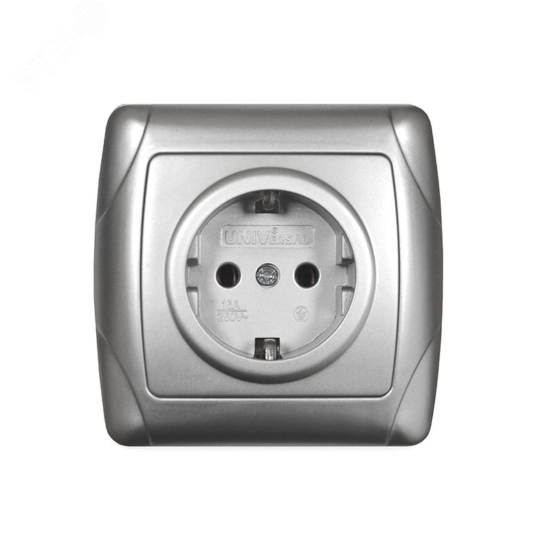 Изображение товара Маргарита розетка одноместная с/з, с/у, 16А, 220В, серебро (еврослот) (шт)