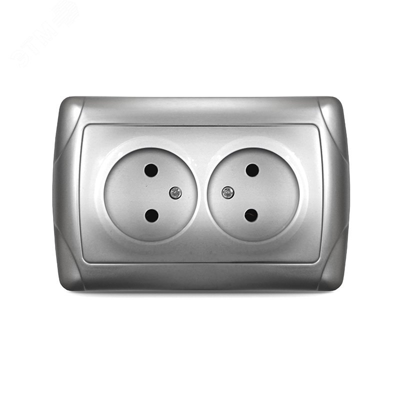 Изображение товара Розетка двухместная бз серия Еврослот с/у 16А 220В серебро