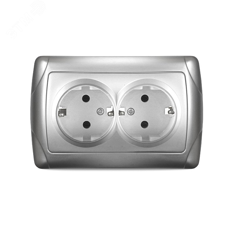 Изображение товара Двухместная розетка с заземлением серии Маргарита, 16А, 220В, серебро