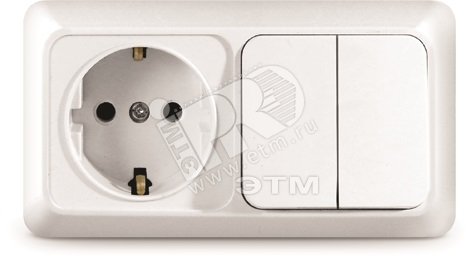 Изображение товара Блок выключатель двуклавишный с розеткой Олимп горизонтальный белый