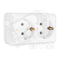 Изображение товара Олимп Розетка двойная с заземлением наружная белая надежная монтажная серия Олимп