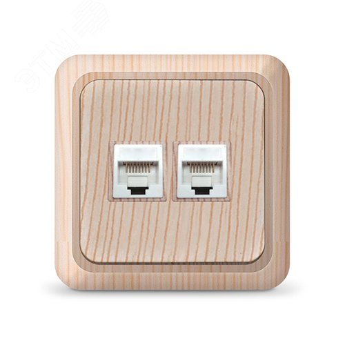 Изображение товара Розетка компьютерная двухместная Олимп,наружная, 1А, RJ45, сосна (еврослот) (шт)