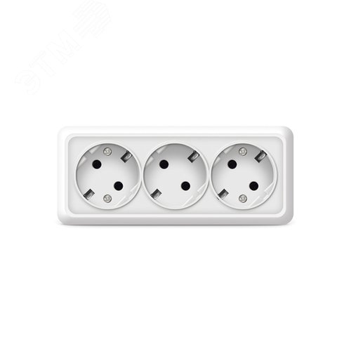 Изображение товара Розетка трехместная Олимп с/з, наружная, 16А, 220В, белая (еврослот) (шт)