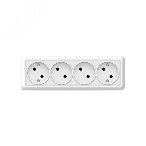 Изображение товара Розетка четырехместная Олимп б/з, наружная, 16А, 220В, белая (еврослот) (шт)