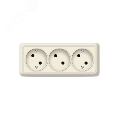 Изображение товара Розетка трехместная Олимп б/з, наружная, 16А, 220В, бежевая (еврослот) (шт)