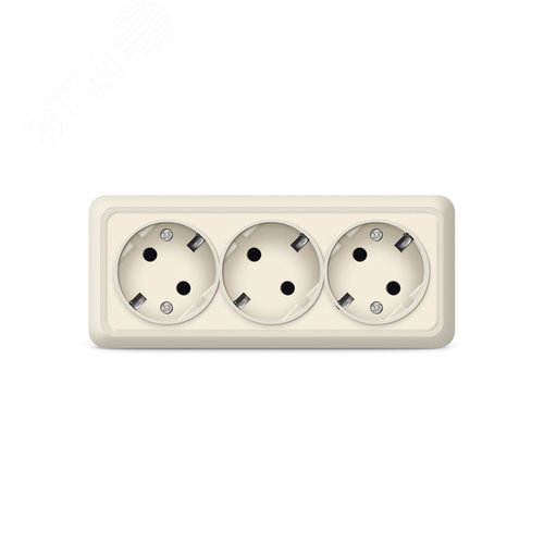 Изображение товара Розетка трехместная Олимп с/з, наружная, 16А, 220В, бежевая (еврослот) (шт)
