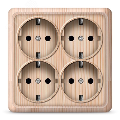 Изображение товара Розетка четырехместная квадратная Олимп с/з, наружная, 16А, 220В, сосна (еврослот) (шт)