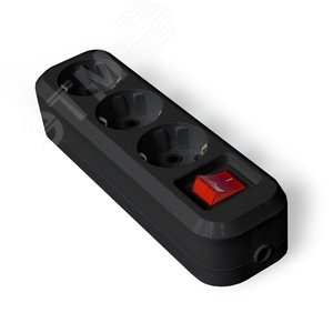 Изображение товара Колодка 3 гнезда с/з с выключателем AБС-пластик еврослот черный (шт)