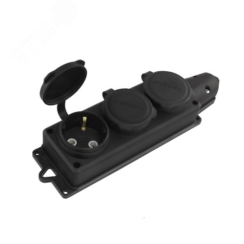 Изображение товара Розетка каучук трехместная с заземлением IP44 компакт (шт)