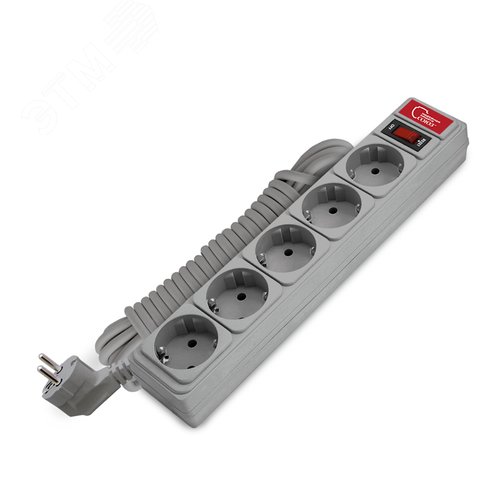 Изображение товара Фильтр сетевой СОЮЗ ПВС 3*0,75 5 гнезд, выключатель с индикацией, с заземлением, серый 5м (шт)