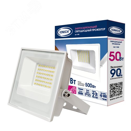 Изображение товара Прожектор светодиодный IONICH 50 Вт 6500К IP65 в белом корпусе (шт)