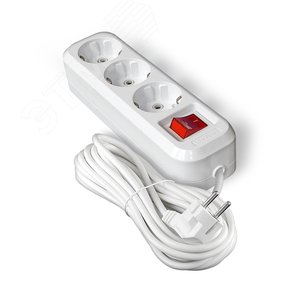 Изображение товара Удлинитель S-303А ПВС 3*1,5, 3 гнезда, с заземлением, с выключателем, 10м еврослот (шт)