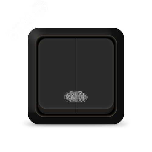 Изображение товара Выключатель двухклавишный с подсветкой UNIVersal серия Олимп, о/у, 10А, 220В, черный (шт)