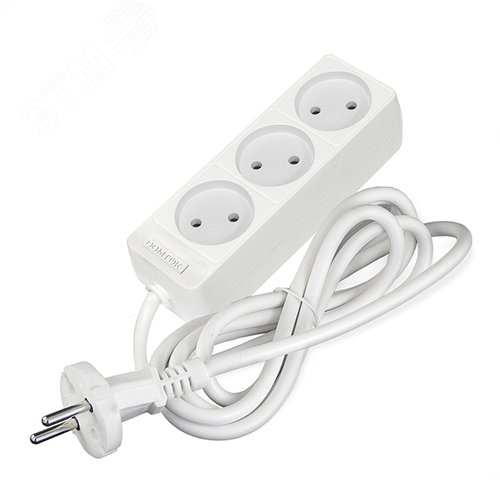 Изображение товара Удлинитель бытовой 3 гнезда, ПВС 2*0,75, 2,2кВт, без заземления 1,5м Лидер DOMTOK (шт)