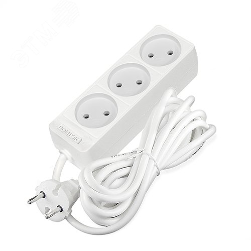 Изображение товара Удлинитель бытовой 3 гнезда, ПВС 2*0,75, 2,2кВт, без заземления 3м Лидер DOMTOK (шт)