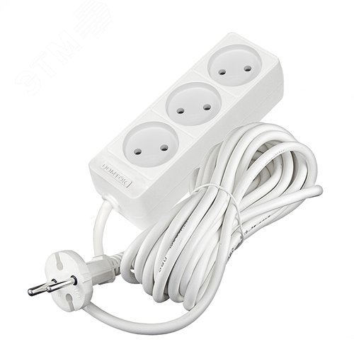 Изображение товара Удлинитель бытовой 3 гнезда, ПВС 2*0,75, 2,2кВт, без заземления 5м Лидер DOMTOK (шт)