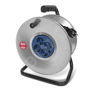 Изображение товара Удлинитель силовой Союз на металлической катушке 4 гнезда с защитной крышкой 4000Вт ПВС 30м (шт)