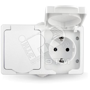 Изображение товара Блок розетка + розетка Аллегро с заземлением с защитной шторкой с крышкой IP-54 белый (шт)