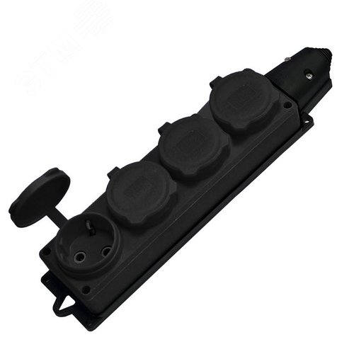 Изображение товара Колодка 4-х местная однофазная с заглушками КОМПАКТ каучук черный (шт)