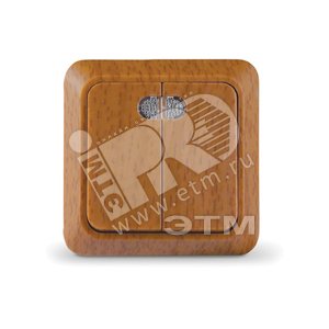 Изображение товара Выключатель Олимп двухклавишный с подсветкой бук (шт)